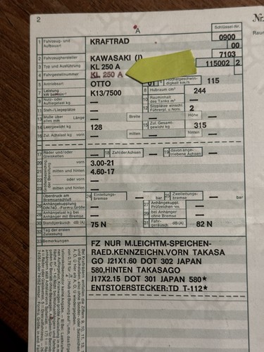 Brief kawasaki kl250a - kawasaki, mit